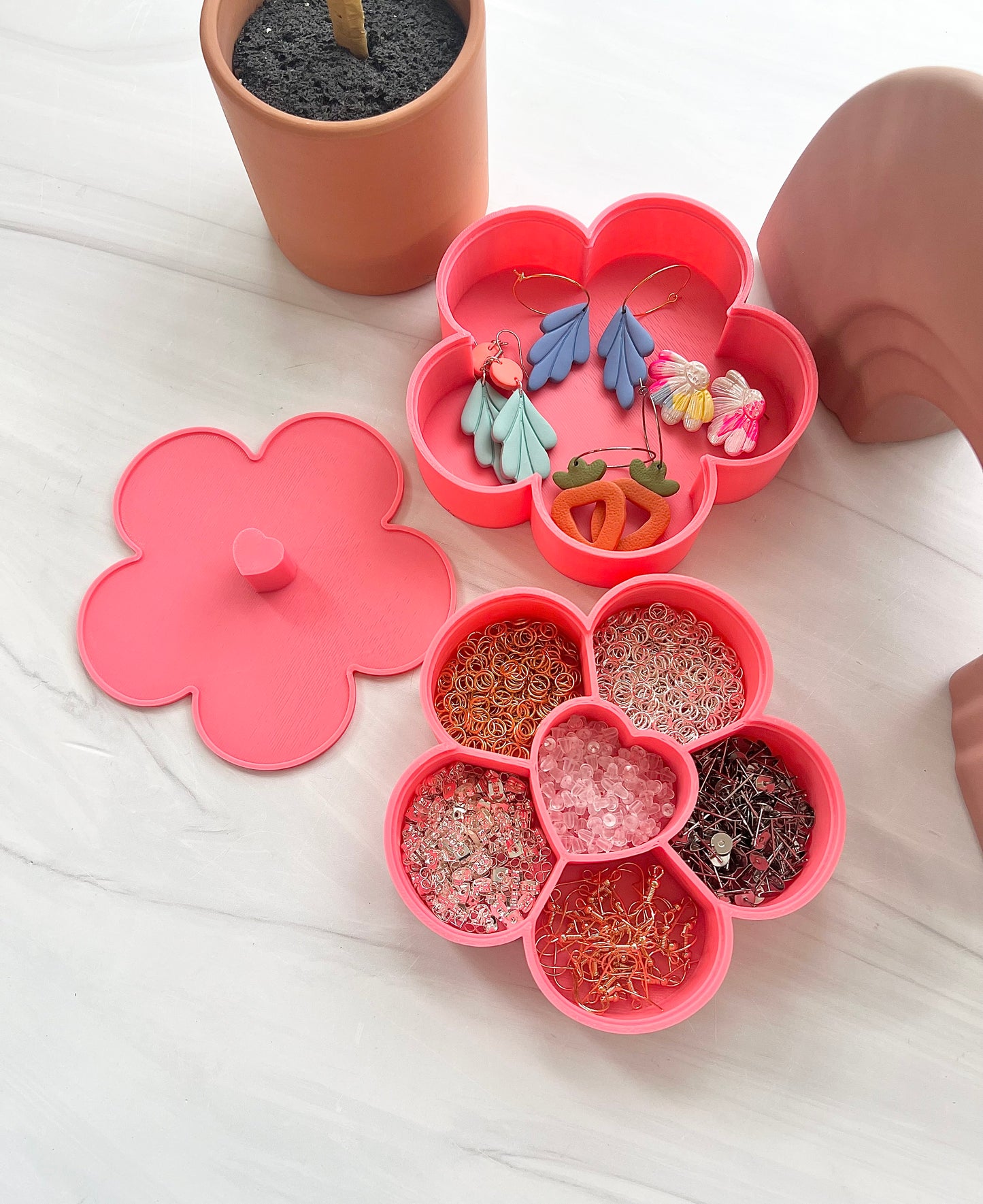 3D Printed Floral Design Storage Organizer with Lid