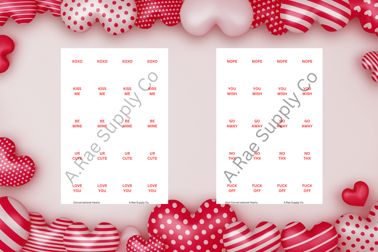 Conversational Hearts Transfer Sheets